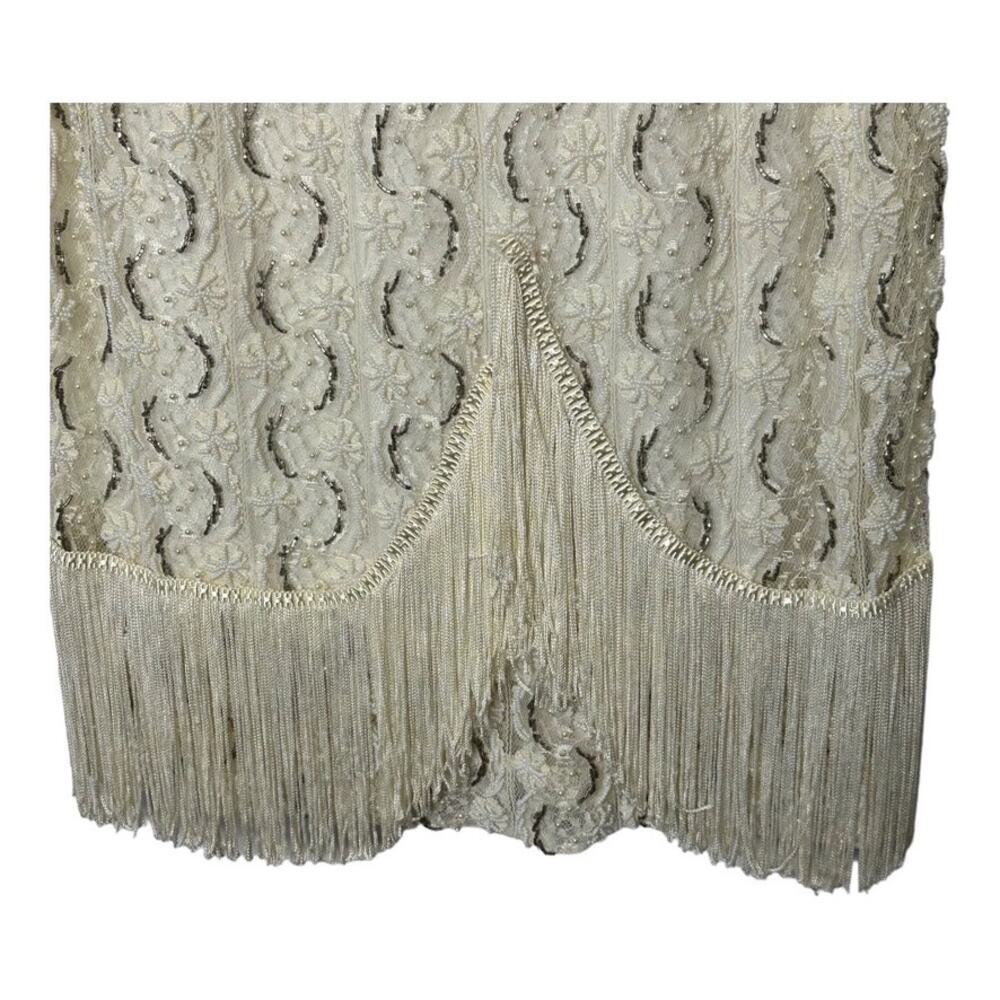 Vintage Ivory Delicate Beaded Dress & Jacket Set Women's Size 10 Fringe - Picture 11 of 14